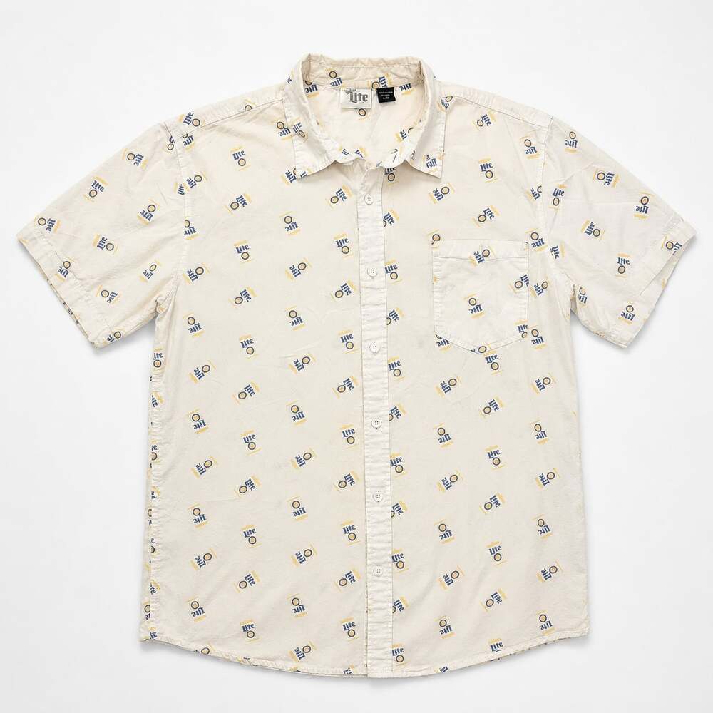 Miller Lite Beer All Over Print Button Down Shirt Size Large
